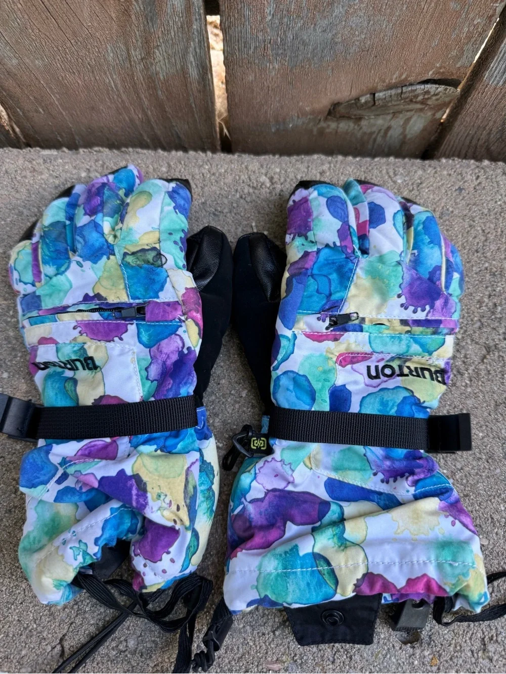 Burton Kid Blue, Purple, Green Watercolor Snow Mittens Gloves Size Small